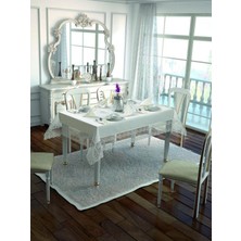 Finezza Gisella Lüx Dantelli Monoray Kumaş Krem Masa Örtüsü, Peçeteli Sofra Takımı 12 Kişilik Dikdörtgen 170x230 cm 17 Parça - 307