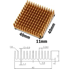 Alkatronik Aluminyum Soğutucu 4x4cm Altın Renk 40x40mm 143 Kanat Pasif Radyatör Peltier