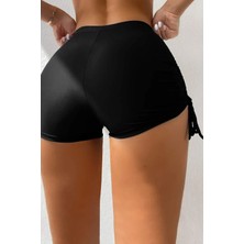 Angelsin Kadın Büzgülü Deniz Şortu Siyah Renk Günlük Kullanıma Uygun Rahat Kesim