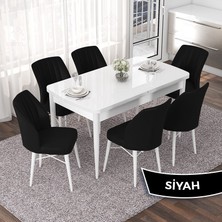 Canisa Concept Nef Serisi 70X114 Açılabilir Mdf Mutfak Masa Takımı Beyaz Masa ve 6 Sandalye