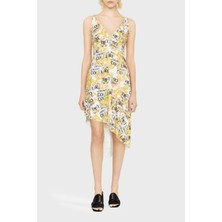 Versace Barok Desenli V Yaka Asimetrik Elbise Bayan Elbise 74HAO912 NS228 G03