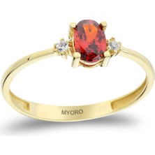 MYOROGOLD 14 Ayar Altın Garnet Taşlı Yüzük