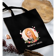 Bk Gift Kişiye Özel Anneler Günü Karikatürlü Siyah Kumaş Bez Çanta