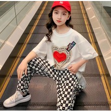 Kids Face Kalp Baskılı Pamuk Yeni Trend Kız Çocuk T-Shirt