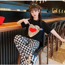 Kids Face Kalp Baskılı Pamuk Yeni Trend Kız Çocuk T-Shirt