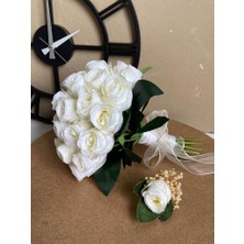 Eloza Floral Art Ithal Yapay Beyaz Tomur Güllerle Hazırladığımız Gelin Buketi ve Damat Yaka Çiçeğimiz