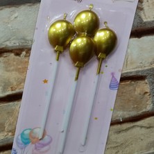 Kuzey Oyuncak Vıp Kalite Parlak Metalik Gold Balonlu Pasta Mumu 4 Adet Gold Doğum Günü Mumu Gold Bırthday Candle