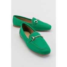 Ccway Tokalı Kadın Loafer Ayakkabı ÇİMEN YEŞİLİ CİLT
