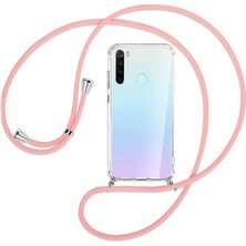 Teknomoda Xiaomi Redmi Note 8 Kılıf Boyun Omuz Askılı Pembe iPli Kordonlu Anti Şok Köşe Korumalı Şeffaf Silikon X-ROP