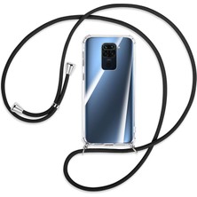 Teknomoda Xiaomi Redmi Note 9 Kılıf Boyun Omuz Askılı Siyah iPli Kordonlu Anti Şok Köşe Korumalı Şeffaf Silikon X-ROP