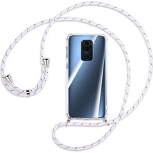 Teknomoda Xiaomi Redmi Note 9 Kılıf Boyun Omuz Askılı Beyaz iPli Kordonlu Anti Şok Köşe Korumalı Şeffaf Silikon X-ROP