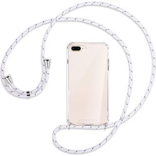 Teknomoda Apple iPhone 8 PLUS Kılıf Boyun Omuz Askılı Beyaz iPli Kordonlu Anti Şok Köşe Korumalı Şeffaf Silikon X-ROP
