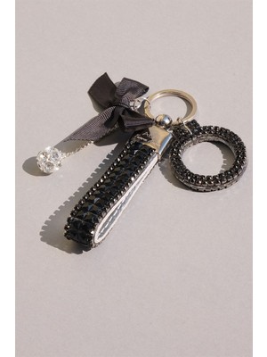 AEA Siyah Bagetli Anahtarlık & Siyah Ö Harf & Gümüş Minik Top & Siyah Kurdela