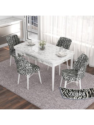 Canisa Concept Eva Serisi 80X132 Açılabilir Mdf Beyaz Mermer Desen Masa Mutfak Masa Takımı ve 4 Sandalye