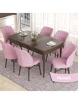 Canisa Concept Eva Serisi 80X132 Açılabilir Mdf  Barok Ahşap Desen Mutfak Masa ve 6 Sandalye