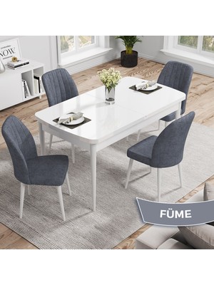 Canisa Concept Rio Serisi 80X132 Mdf Açılabilir Beyaz Mutfak Masası Takımı 4 Sandalye