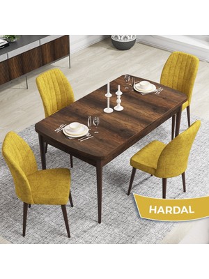 Canisa Concept Rio Serisi 80X132 Mdf Açılabilir Barok Ahşap Desen Mutfak Masası Takımı 4 Adet Sandalye