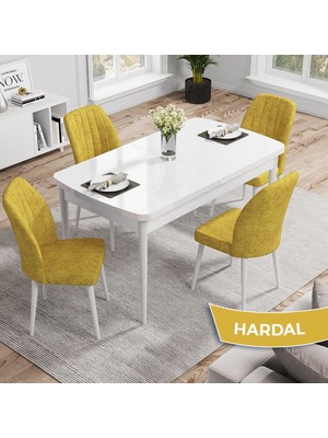Canisa Concept Rio Serisi 80X132 Mdf Açılabilir Beyaz Mutfak Masası Takımı 4 Sandalye