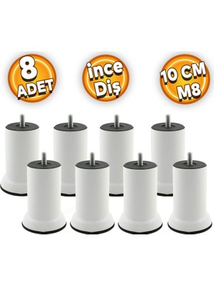 Badem10 Mobilya Metal Kanepe Baza Koltuk Destek Ayağı M8 Civata Beyaz Metal Ayak 10 cm (8 Adet)