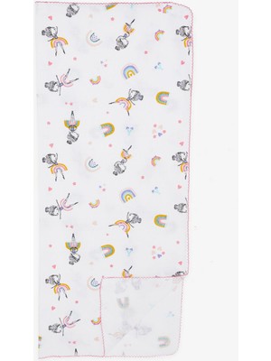 Breeze Yenidoğan Bebek Müslin Battaniye Balerin Kız Desenli Ekru