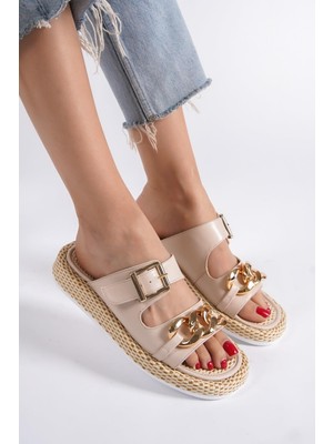 Modabuymus Mambo Zincir Tokalı Ten Rengi Günlük Kadın Hasır Terlik