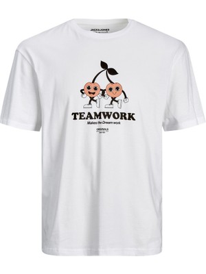 Jack & Jones Sıfır Yaka Baskılı Beyaz Erkek T-Shirt 12238164