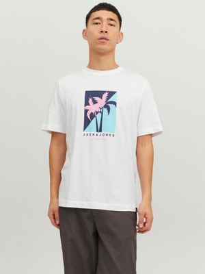 Jack & Jones Jortulum Logo Tee Ss Crew Neck Ln Beyaz Erkek T-shirt 12234214-Brigh