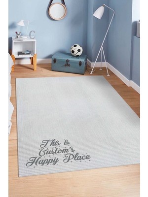 Homshtag Onun Mutlu Yeri Kişiye Özel Kişiselleştirilebilir Dokuma Tabanlı Yıkanabilir Çocuk Halısı