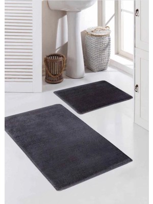 Kaplansoy Carpet 2 Li Banyo Paspası Banyo Halısı Banyo Post Peluş Antrasit