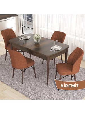 Canisa Concept Eva Serisi 80X132 Açılabilir Mdf  Barok Ahşap Desen Mutfak Masa Takımı ve 4 Sandalye