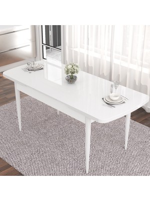 Canisa Concept Eva Serisi 80X132 Açılabilir Mdf Beyaz Mutfak Masa Takımı ve 4 Sandalye