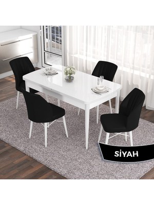 Canisa Concept Eva Serisi 80X132 Açılabilir Mdf Beyaz Mutfak Masa Takımı ve 4 Sandalye