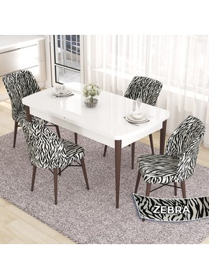 Canisa Concept Eva Serisi 80X132 Açılabilir Mdf Beyaz Masa Ceviz Ayak Mutfak Masa Takımı ve 4 Sandalye