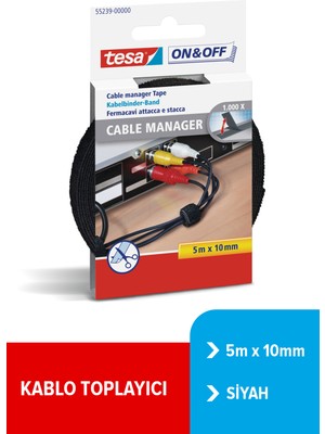 Tesa On&Off Kablo Organizatörü Siyah   5m 10mm