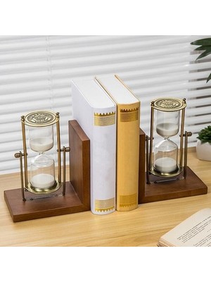 Three Beans Retro Kum Saati Kitap Ayakta Dekorasyon Masası Çalışma Kum Saati Kitaplık Atmosferik Moda Ahşap Bookend | (Yurt Dışından)