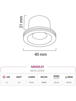 Nevo Sıva Altı Yıldız Spot Beyaz 1W 3000K Gün Işığı ND620