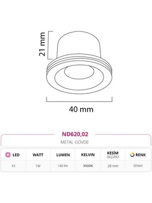 Nevo Sıva Altı Yıldız Spot Siyah 1W 3000K Gün Işığı ND620