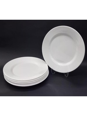 Abnturk Beyaz Melamin Tatlı Pasta Servis Tabağı Sığ Tabak 12 Adet 21 cm