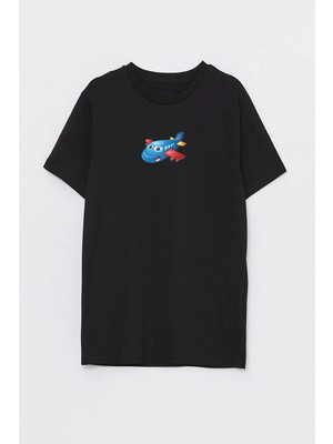 Youwinner Uçak Baskılı Bisiklet Yaka Çocuk Tshirt