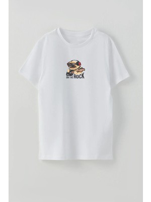 Youwinner On The Rock Köpek Baskılı Bisiklet Yaka Tshirt