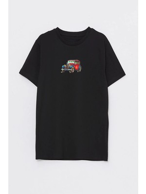 Youwinner Araba Baskılı Bisiklet Yaka Çocuk Tshirt