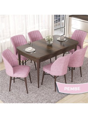 Canisa Concept Nef Serisi 70X114 Açılabilir Mdf  Barok Ahşap Desen Mutfak Masa Takımı 6 Sandalye