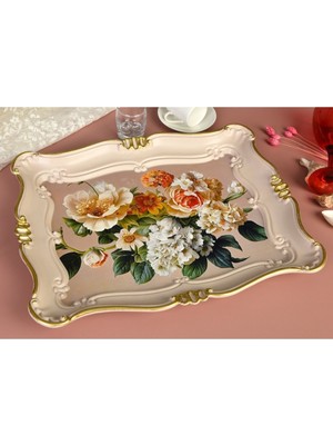 Zucci Home Sultan Tepsi 33X42 cm - Çiçek Bahçesi Açıkkahve Tabanlı