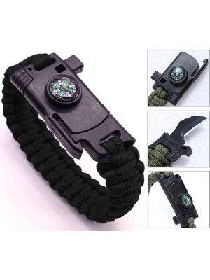 9595 Pusulalı & Bıçaklı Paracord Bileklik Siyah