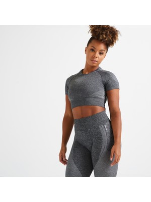 Decathlon DOMYOS Kadın Koyu Gri Spor Tişörtü 900 - Crop Top - Fitness Kardiyo