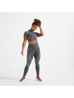 Decathlon DOMYOS Kadın Koyu Gri Spor Tişörtü 900 - Crop Top - Fitness Kardiyo