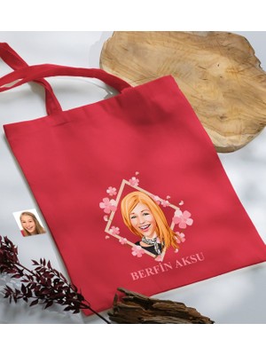 Bk Gift Kişiye Özel Anneler Günü Karikatürlü Kırmızı Kumaş Bez Çanta