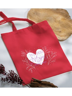 Bk Gift Kişiye Özel Isimli Anneler Günü Tasarımlı Kırmızı Kumaş Bez Çanta