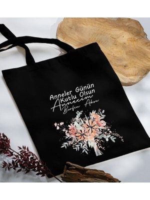 Bk Gift Kişiye Özel Isimli Anneler Günü Tasarımlı Siyah Kumaş Bez Çanta