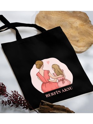 Bk Gift Kişiye Özel Isimli Anneler Günü Tasarımlı Siyah Kumaş Bez Çanta